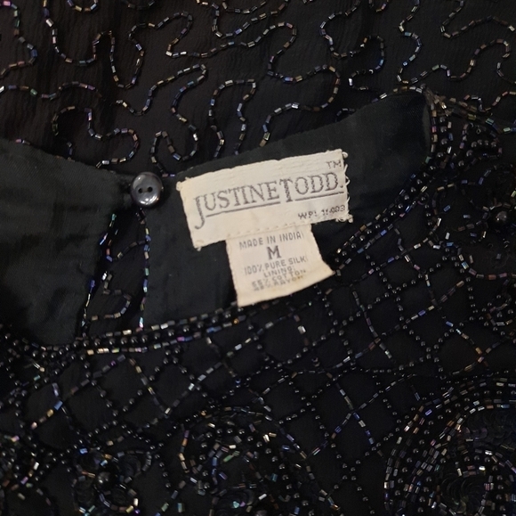 Justine Todd Silk Evening Beaded Blouse Black Size Medium Women's - Picture 13 of 15